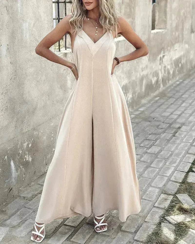 Women's Fashion Suspenders V-neck Loose Jumpsuit - EX-STOCK Canada