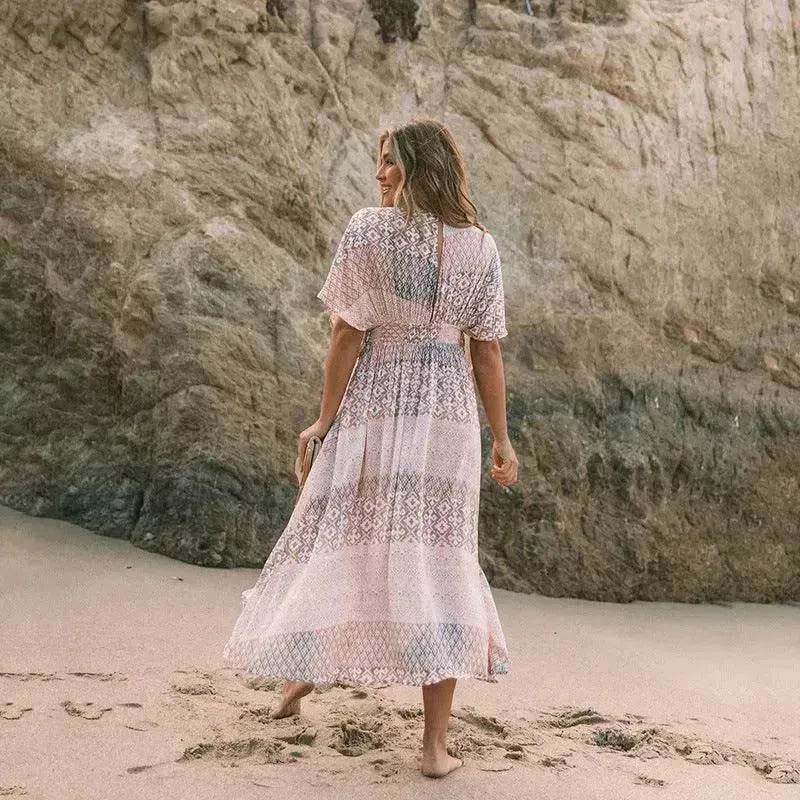 Women's Flowers Printed Dress Bohemian Irregular Beach Clothes - EX-STOCK Canada