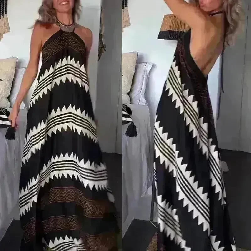 Women's Halterneck Printed Expansion Skirt For Vacation Beach Dress - EX-STOCK CANADA