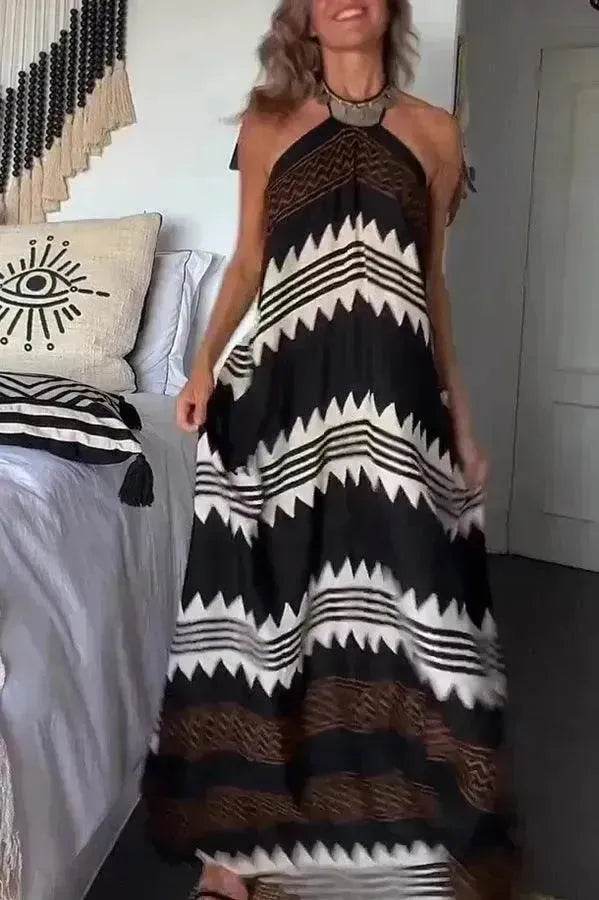 Women's Halterneck Printed Expansion Skirt For Vacation Beach Dress - EX-STOCK Canada