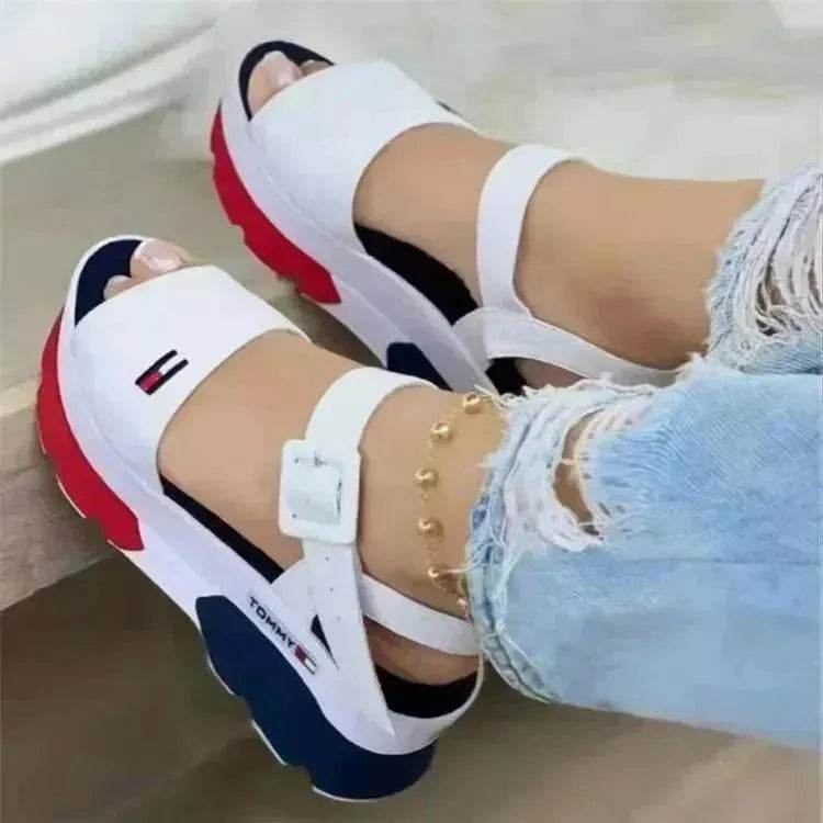 Women's Outer Wear Thick Bottom One Word Button Fish Mouth Beach Sandals - EX-STOCK Canada