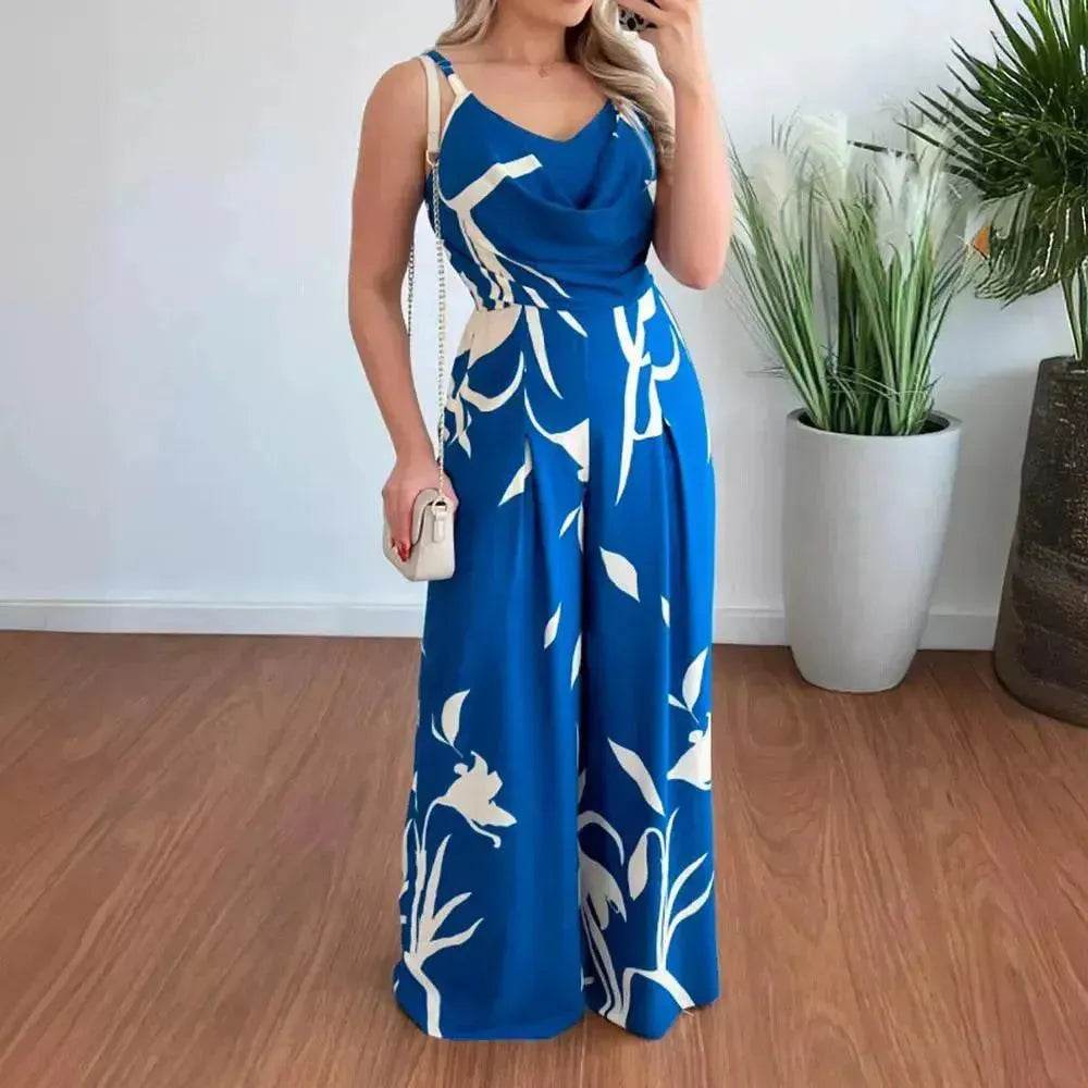 Women's Printed Suspender Waist Wide-leg Jumpsuit - EX-STOCK Canada