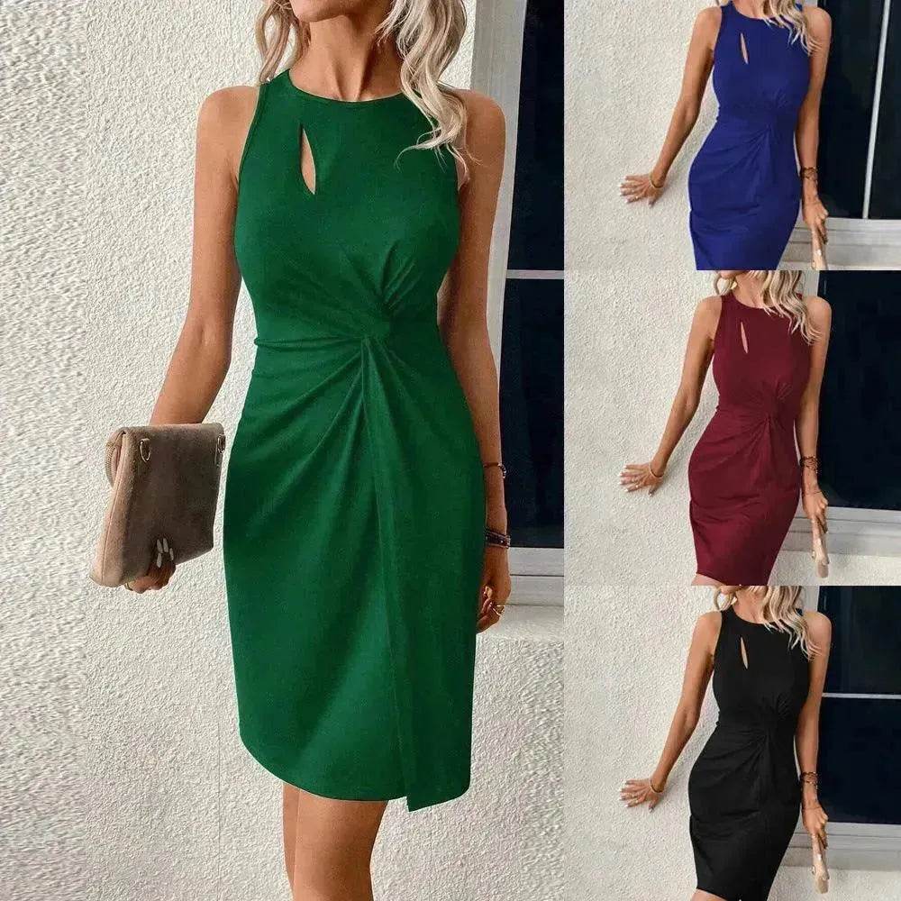 Women's Round Neck Slim-fit Hollow-out Design Sleeveless Sheath Summer Midi Dress for Evening Party Cocktail Party - EX-STOCK Canada