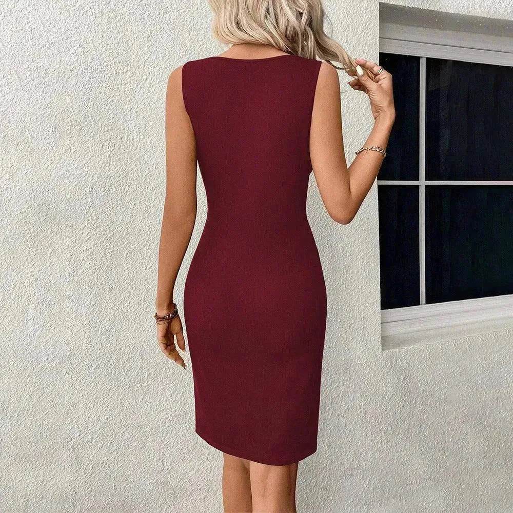 Women's Round Neck Slim-fit Hollow-out Design Sleeveless Sheath Summer Midi Dress for Evening Party Cocktail Party - EX-STOCK Canada