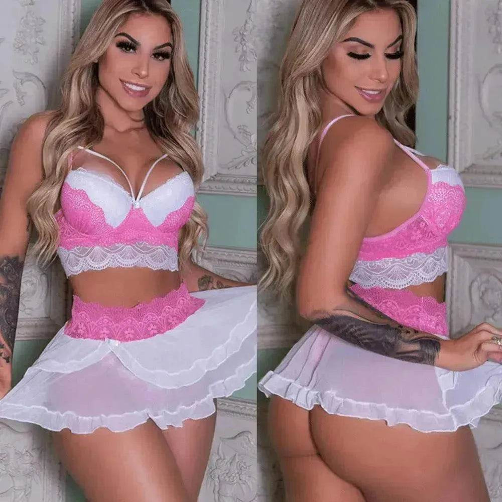 Women's Charming Lingerie Pajamas-Dress Babydoll Thong Lingerie Lace Bra Set - EX-STOCK Canada