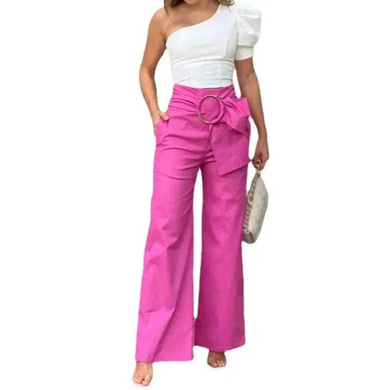 Women's Shoulder Puff Sleeve Top Wide Leg Pants Two-piece Set - EX-STOCK Canada
