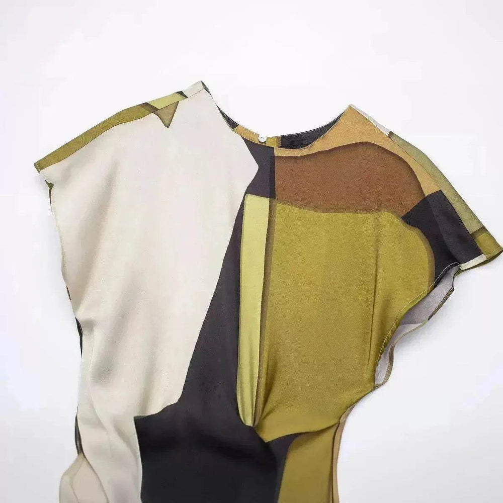 Women's Silk Satin Texture Printing Midi Dress - EX-STOCK Canada