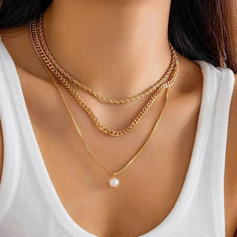 Women's Simple Slim Chain Multi-layer Imitation Pearl Necklace - EX-STOCK Canada