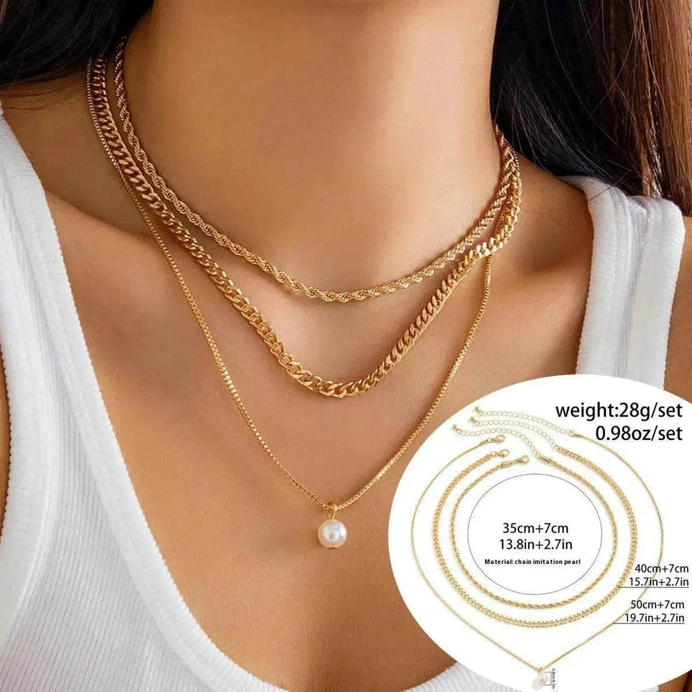 Women's Simple Slim Chain Multi-layer Imitation Pearl Necklace - EX-STOCK Canada
