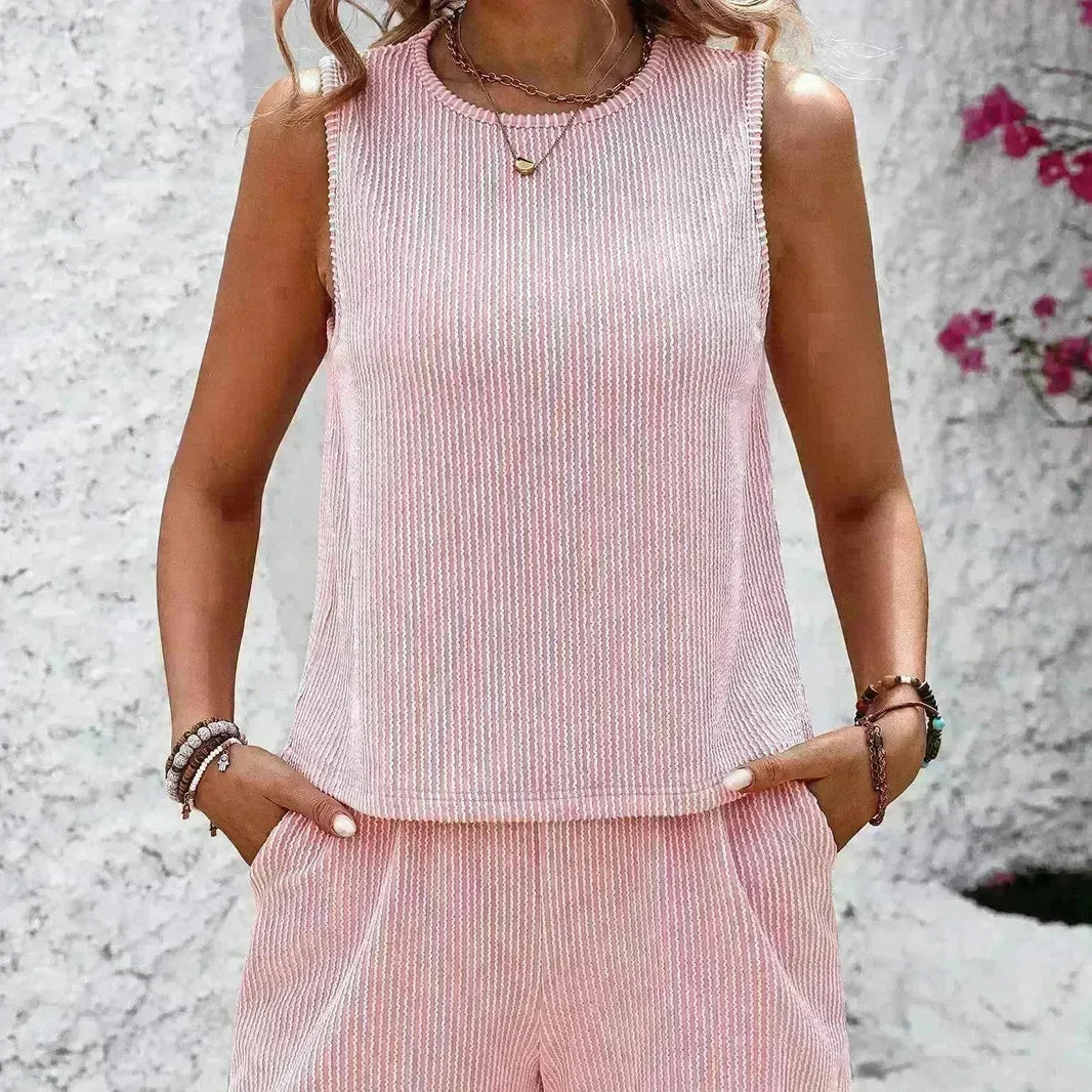Women's Sleeveless Tank Top Shorts Striped Two-piece Suit - EX-STOCK CANADA