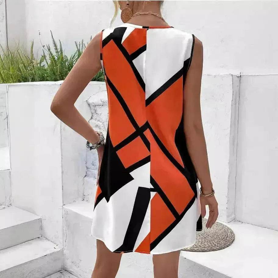 Women's Sleeveless V-neck Printed Loose Mini Dress - EX-STOCK Canada