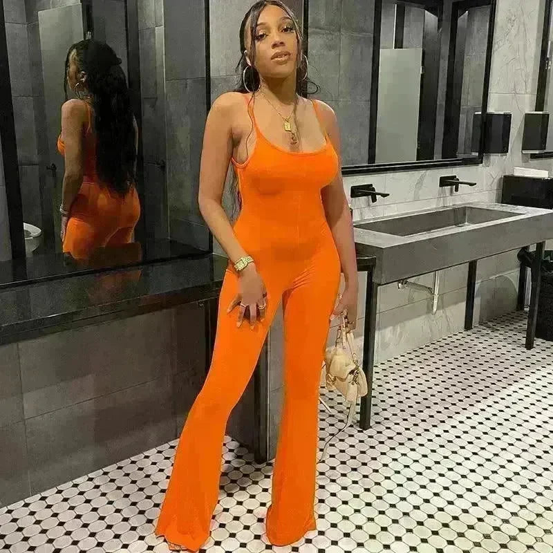 Women's Slim-fit Solid Color Suspender Jumpsuit - EX-STOCK CANADA
