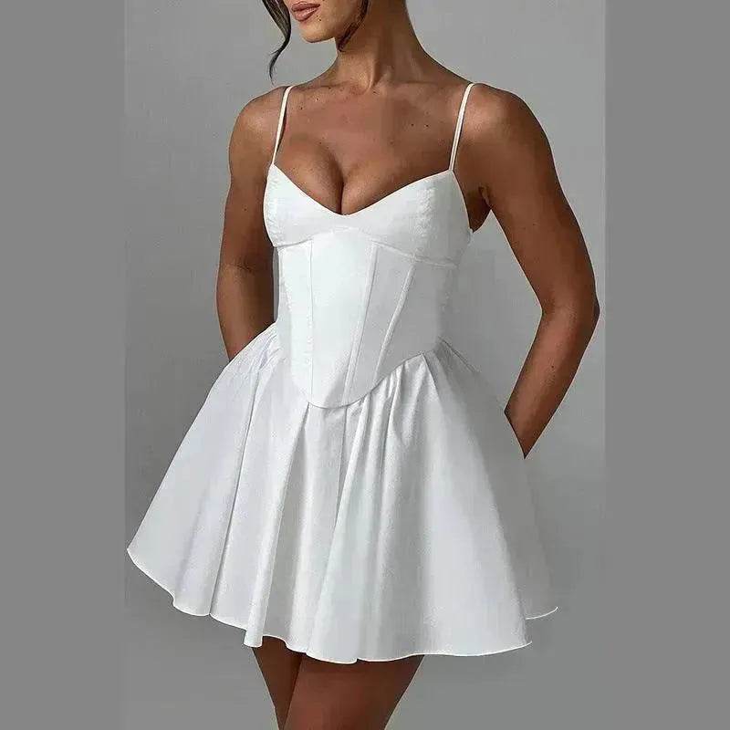 Women's Sling A- Line Sleeveless Charming Mini Dress Clinched Waist Slim-fit flared dress - EX-STOCK Canada
