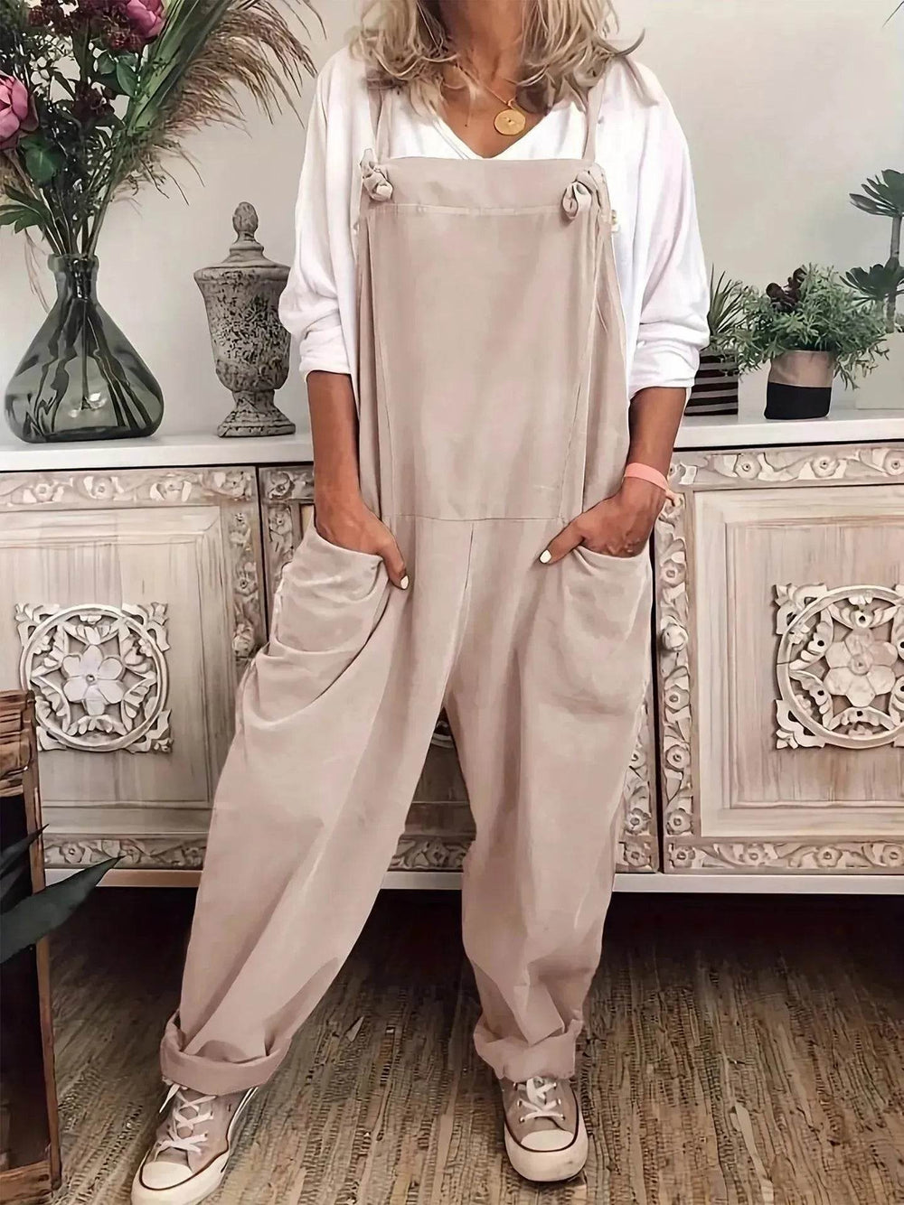 Women's Solid Color Casual Pocket Lace-up Adjustable Jumpsuit - EX-STOCK Canada