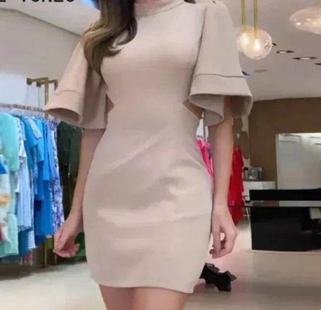 Women's Solid Color Round Neck Slim Fit Dress - EX-STOCK Canada