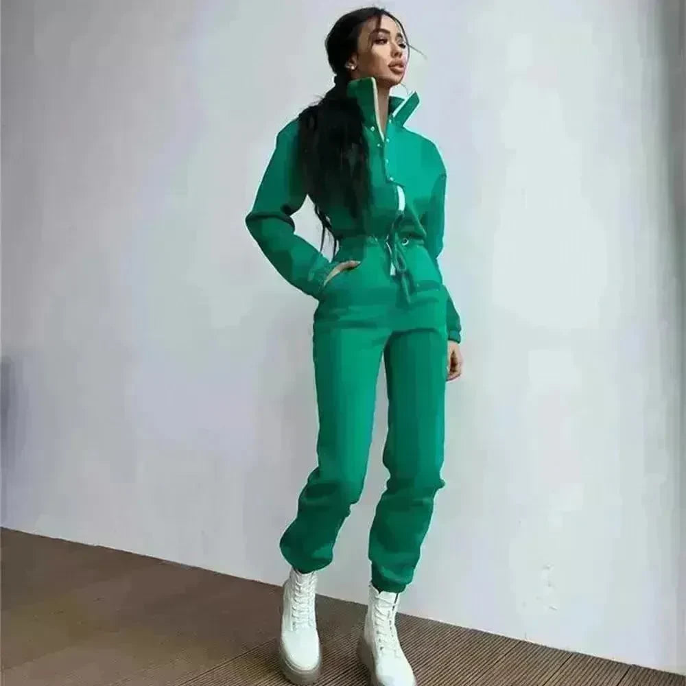 Women's Stand up Collar Cinched European And American Leisure Jumpsuit - EX-STOCK CANADA