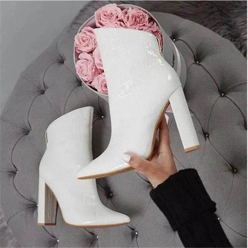 Women Shoes High Heels Leather White Ankle Boots - EX-STOCK Canada