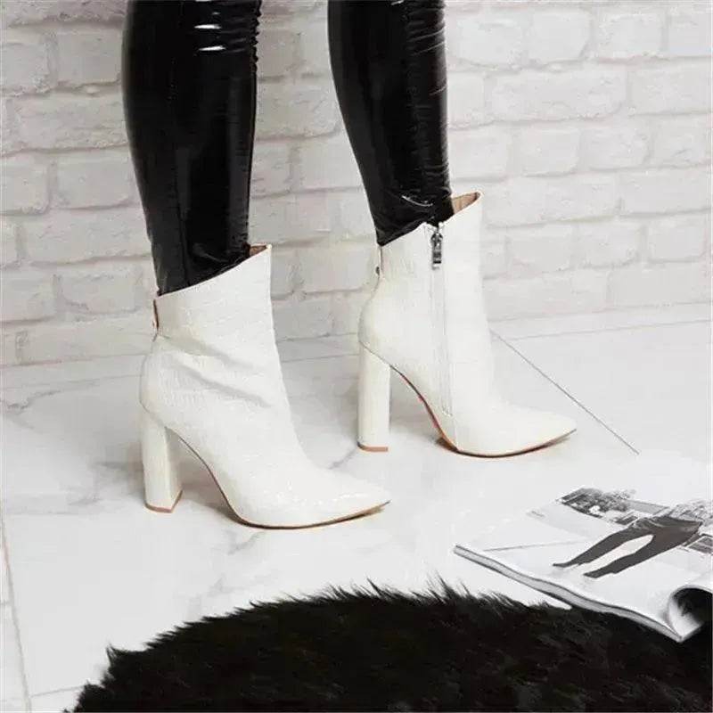 Women Shoes High Heels Leather White Ankle Boots - EX-STOCK Canada