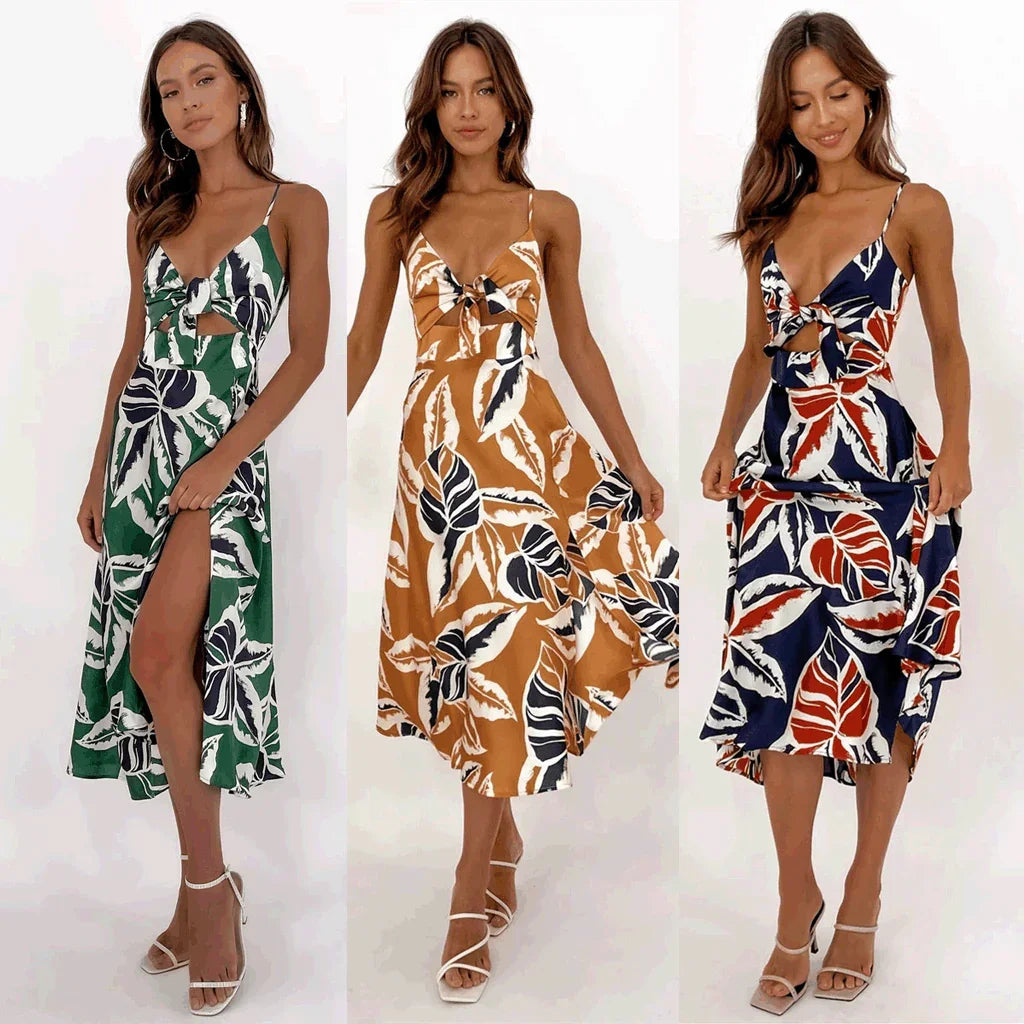 Women Sweet Split Sleeveless Floral Midi Dress - EX-STOCK Canada