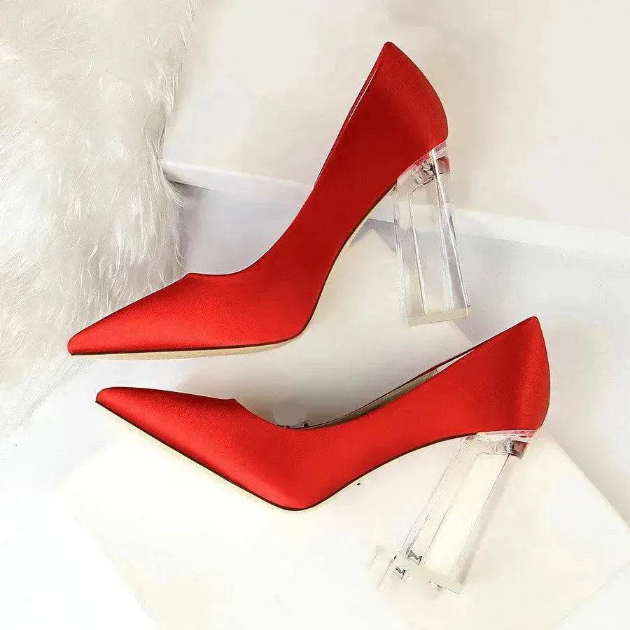 Womens Pumps Shoes Stiletto Satin Transparent Block High Heels - EX-STOCK Canada
