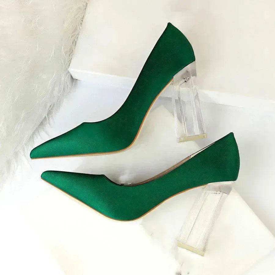 Womens Pumps Shoes Stiletto Satin Transparent Block High Heels - EX-STOCK Canada