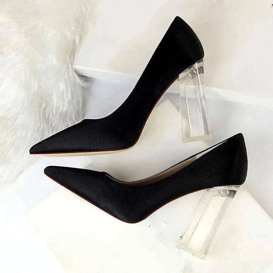 Womens Pumps Shoes Stiletto Satin Transparent Block High Heels - EX-STOCK Canada