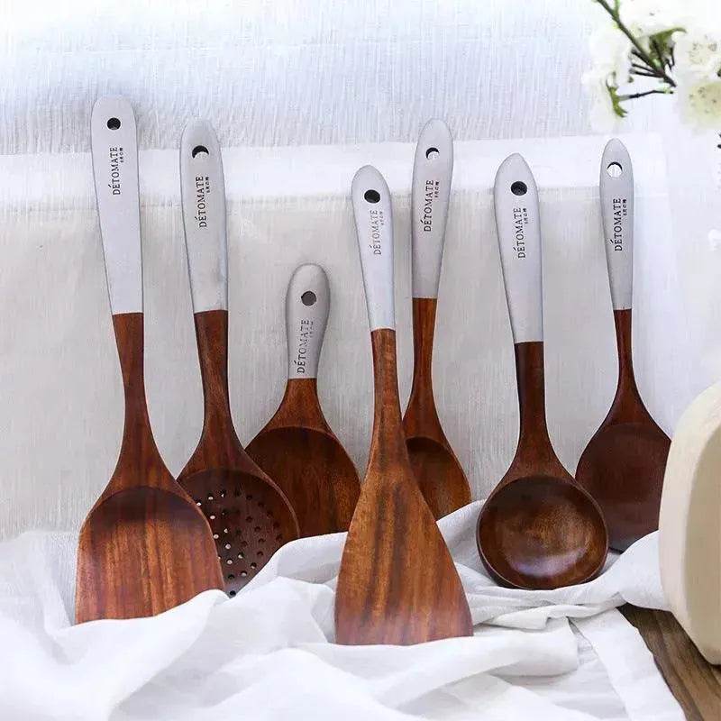 Wooden Kitchen Utensils Set Appliances Special Non-stick Set Pure Natural Teak Solid Wood Long Handle Shovel Tools - EX-STOCK Canada