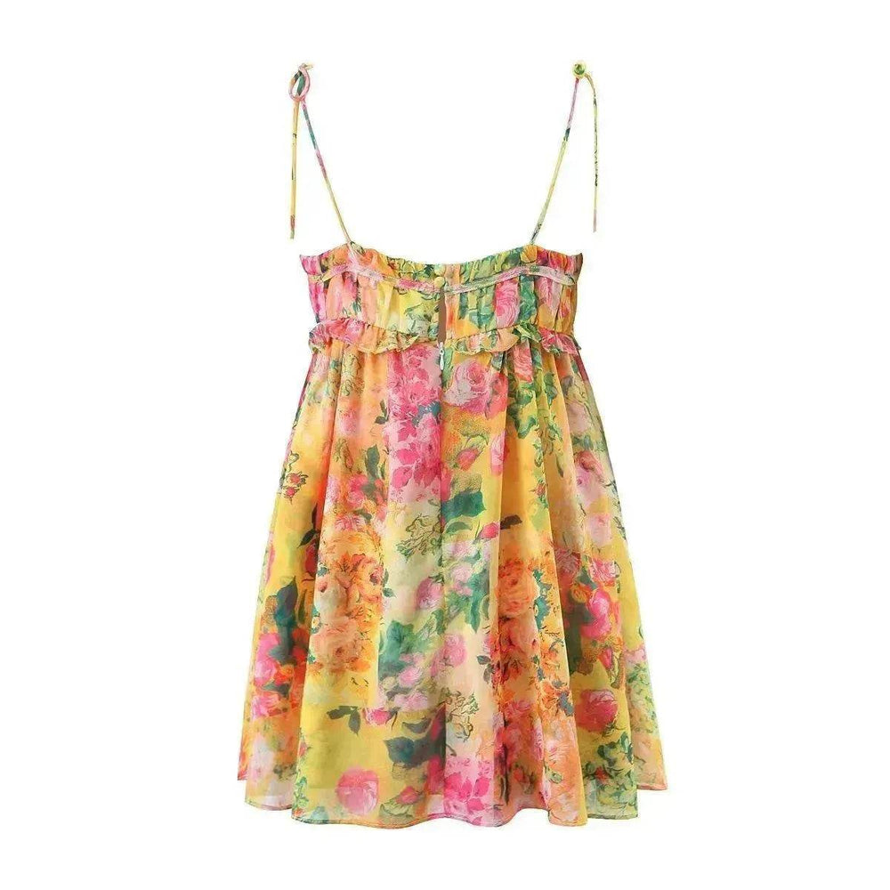 Y2K Flowers Print Suspender Dress Summer Fashion Ruffled Holiday Beach Short Dresses Womens Clothing - EX-STOCK Canada