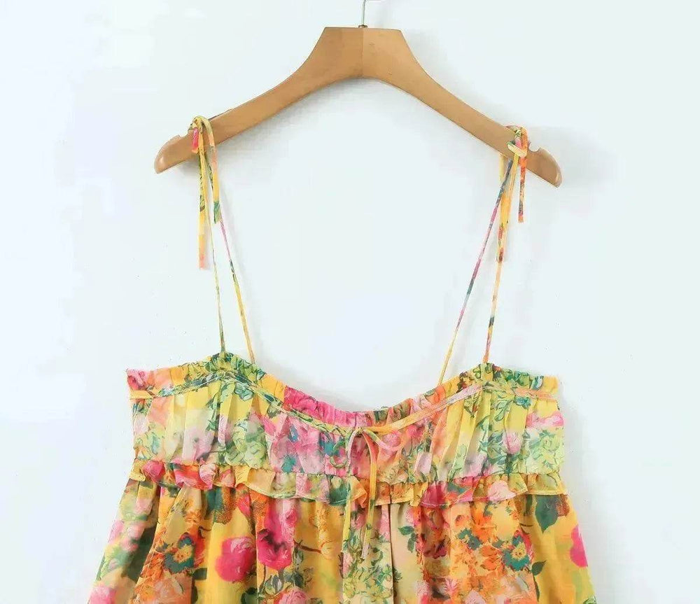 Y2K Flowers Print Suspender Dress Summer Fashion Ruffled Holiday Beach Short Dresses Womens Clothing - EX-STOCK Canada