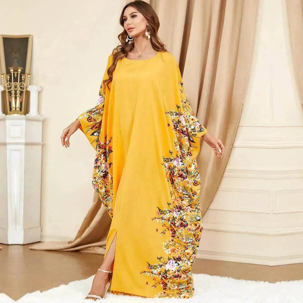 Yellow Bat Sleeve Plus Size Buba Abaya Middle East Women Dress - EX-STOCK Canada
