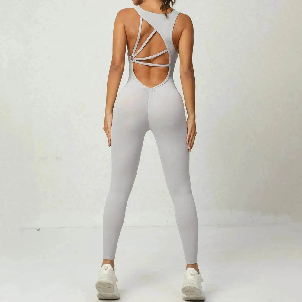 Yoga Jumpsuit V-shaped Back Design Sleeveless Fitness Running Sportswear Stretch Tights Pants For Womens Clothing - EX-STOCK Canada