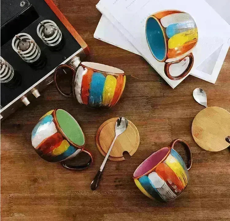 Creative Handmade European Style Ceramic Couples Mug with Lid Soon - EX-STOCK CANADA