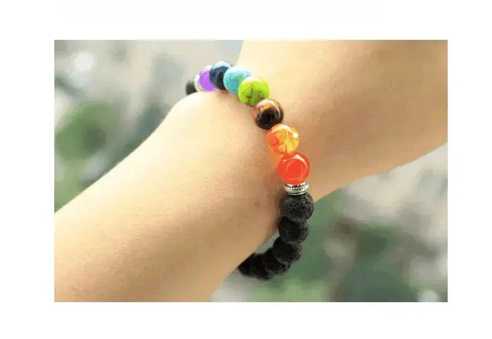 Handmade Black Lava Seven Chakra Healing Balance Beaded Bracelet - EX-STOCK Canada