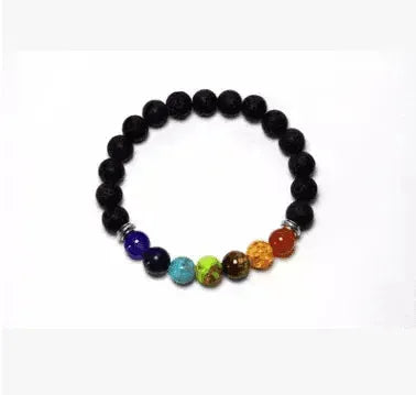 Handmade Black Lava Seven Chakra Healing Balance Beaded Bracelet - EX-STOCK CANADA
