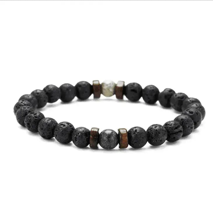 Bracelet pour hommes en pierre volcanique noire - EX-STOCK Canada