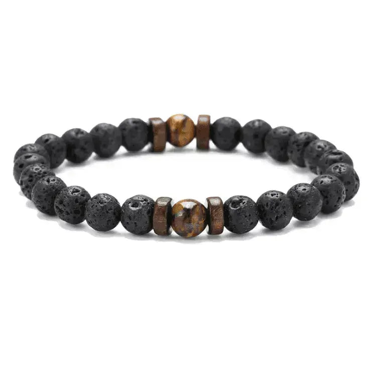 Bracelet pour hommes en pierre volcanique noire - EX-STOCK Canada