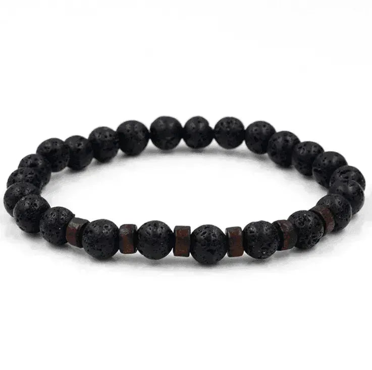 Bracelet pour hommes en pierre volcanique noire - EX-STOCK Canada