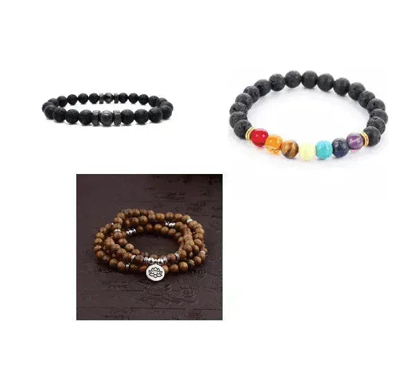 Bracelet pour hommes en pierre volcanique noire - EX-STOCK Canada