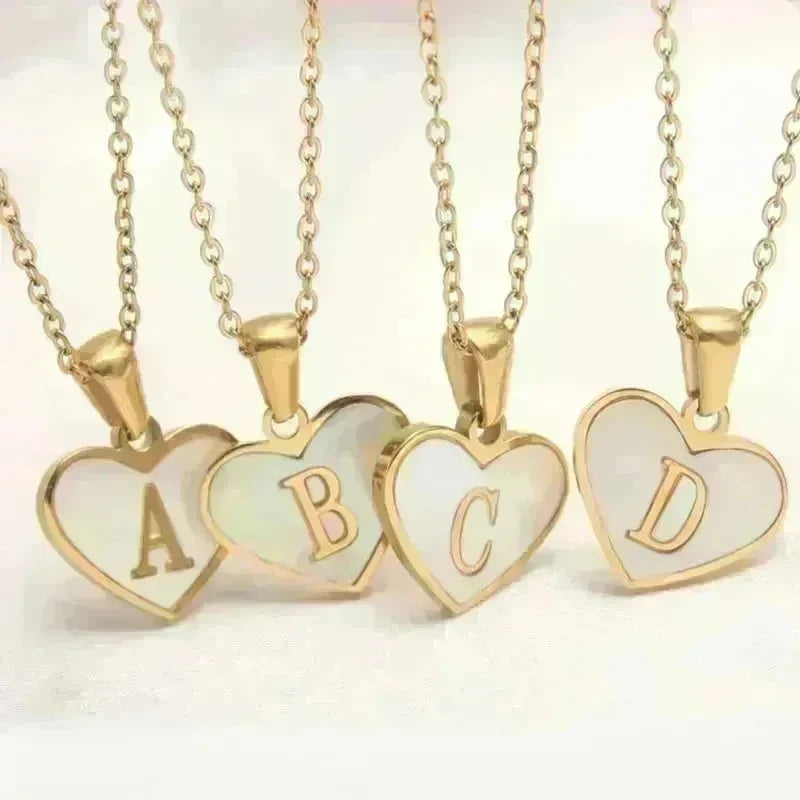 26 Letter Heart-shaped Necklace White Shell Love Clavicle Chain Fashion Personalized Necklace For Women Jewelry Valentine's Day - EX-STOCK CANADA
