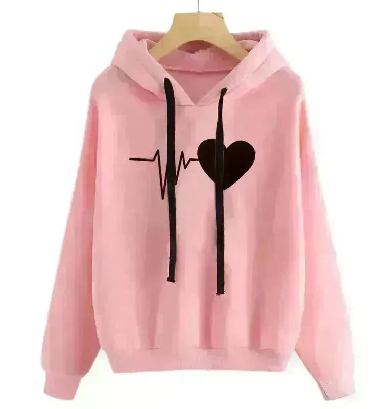 Unisex Heart Print Streetwear Hoodies sweatshirt Pullover Long Sleeve Clothes - EX-STOCK CANADA