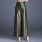 High Waist Thick Loose Big Leg Straight All-matching Wide Leg Leather trouser Pants For Women - EX-STOCK CANADA