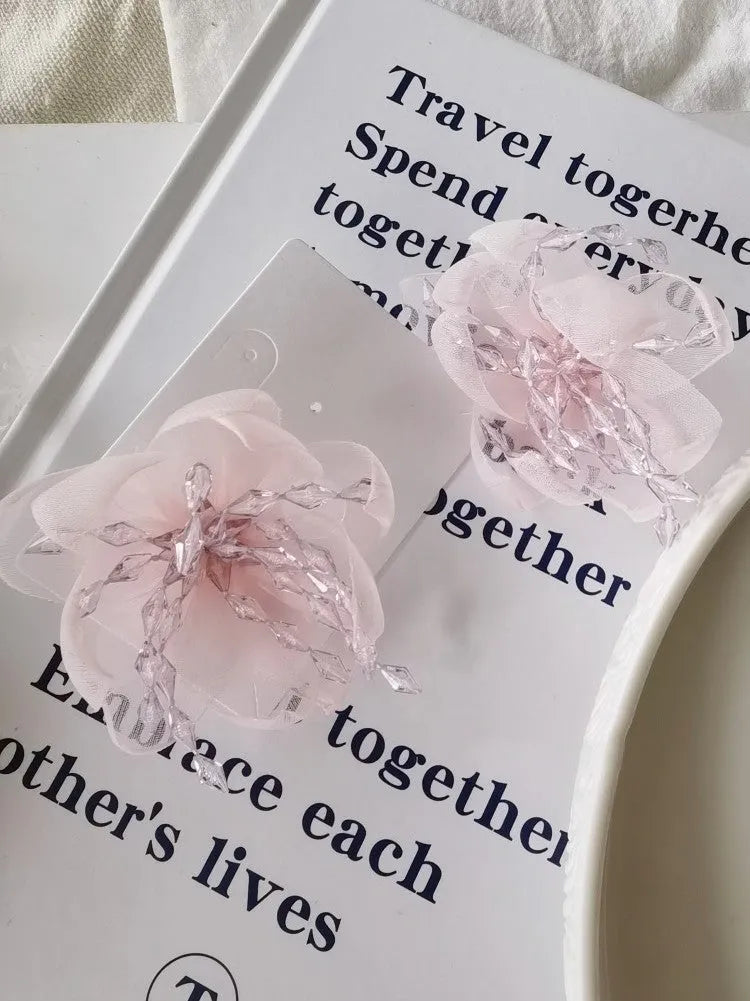 Temperament Flower Sweet Tulle Beaded Exaggerated Earrings - EX-STOCK CANADA