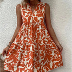 Bohemian Dresses Summer Beach Fashion Loose V-neck Pleated Print Sleeveless Dress For Women - EX-STOCK CANADA