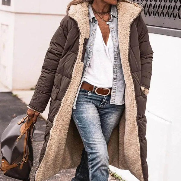 Classy Fleece lined Long Hooded Puffer Winter coat for women