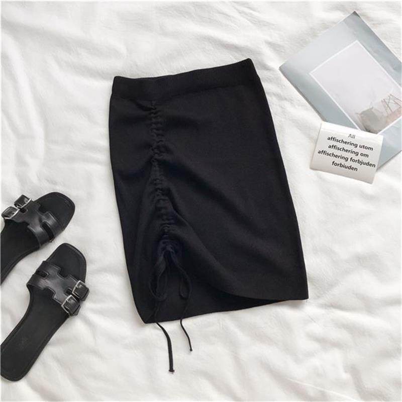 Hot Girl Hip Skirt Design High Waist With Straps Stretch Knitted Women's Mini Drawstring Split Skirt - EX-STOCK Canada