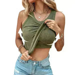 Cotton Round Neck Vest Top Summer Casual Solid Color Bottom Sleeveless Tank Top  For Women - EX-STOCK CANADA