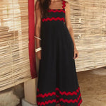 Flowers Print Wavy Pattern Suspender Long Dress For Women Fashion A-Line Beach Dresses Womens Clothing - EX-STOCK CANADA