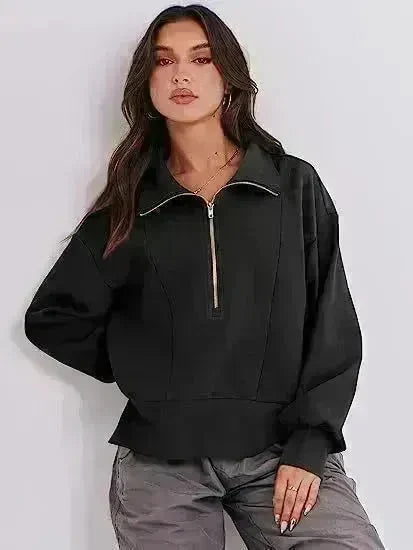 Women's Half Zipper Pullover Long Sleeve Sweatshirt - EX-STOCK CANADA
