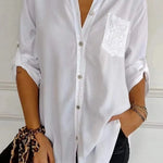 Casual Button-down Long Sleeve Shirt With Sequin Pocket Design Fashion Commuter Top Women Clothing - EX-STOCK CANADA