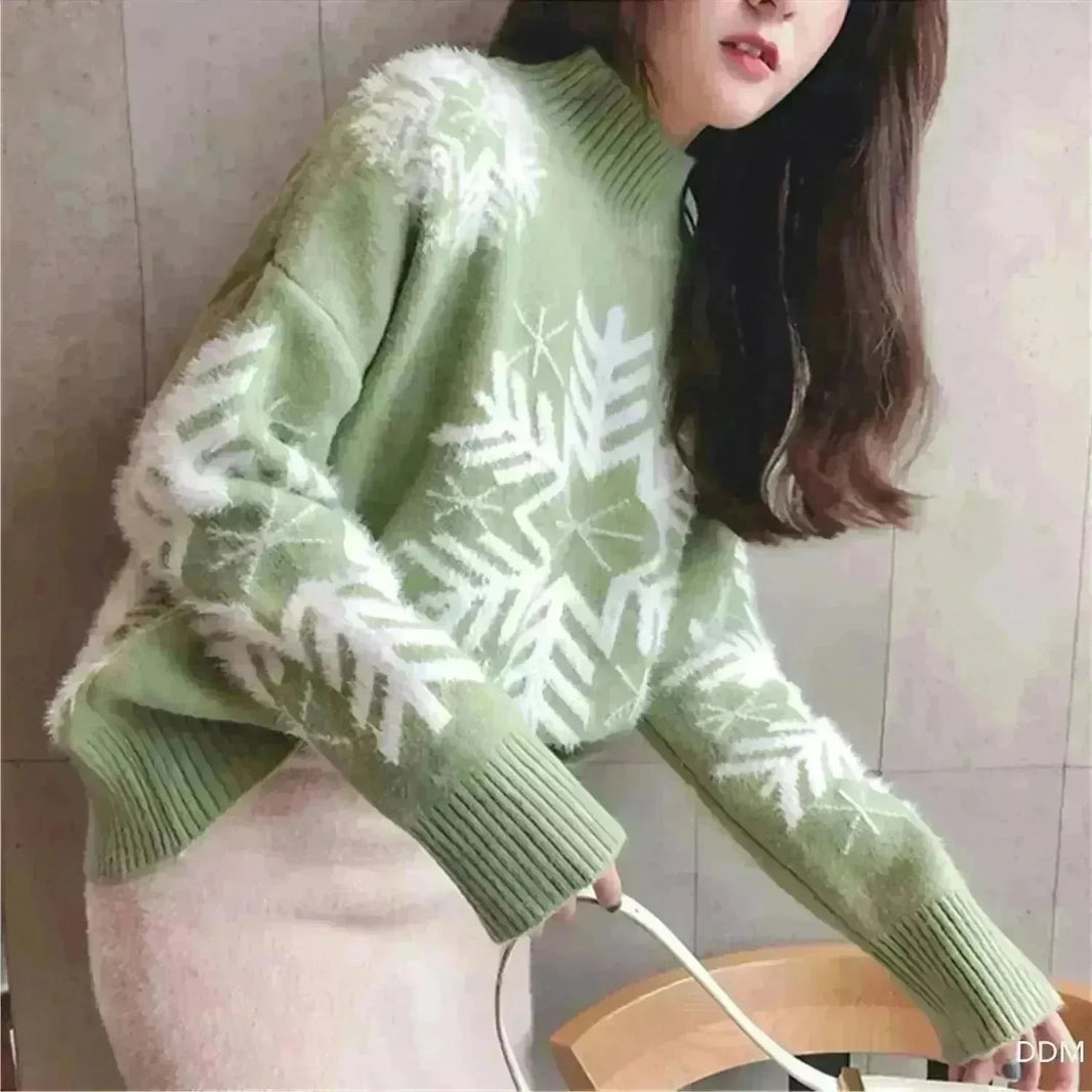 Snowflakes Crewneck Christmas Cashmere Sweater women - EX-STOCK CANADA